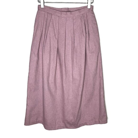 Vintage 80s Light Pink Wool-Blend Midi-Length Pleated Skirt, Size 9/10 - Picture 1 of 9
